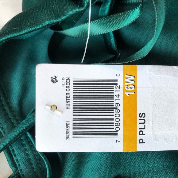 City Studio Womens Gown Size 16W Hunter‎ Green Embellished Satin Spaghetti Strap - Picture 11 of 16